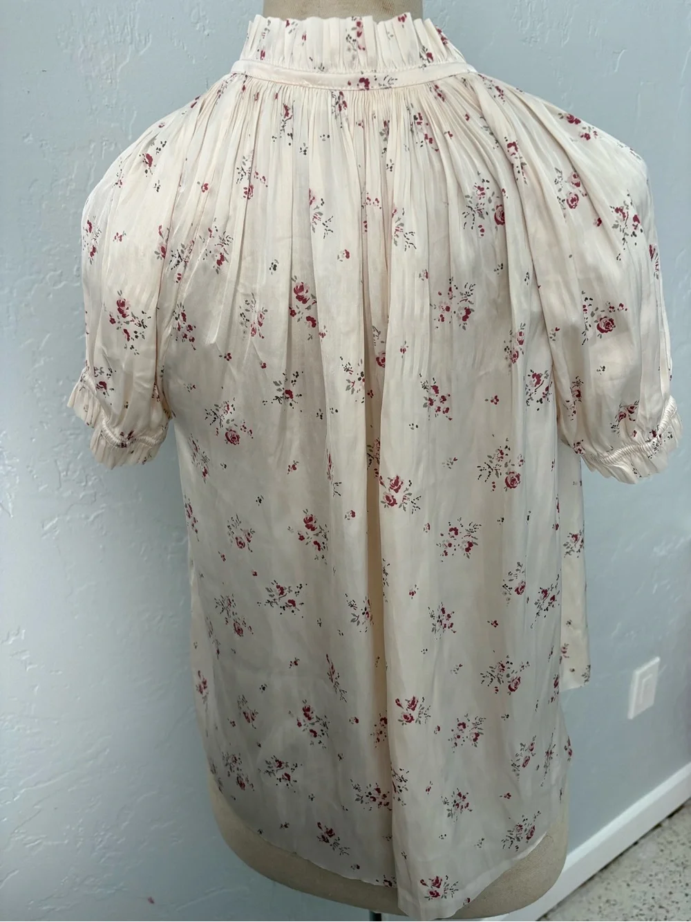 Ulla Johnson Pleat Short Sleeve Floral Top - Cream Size 2